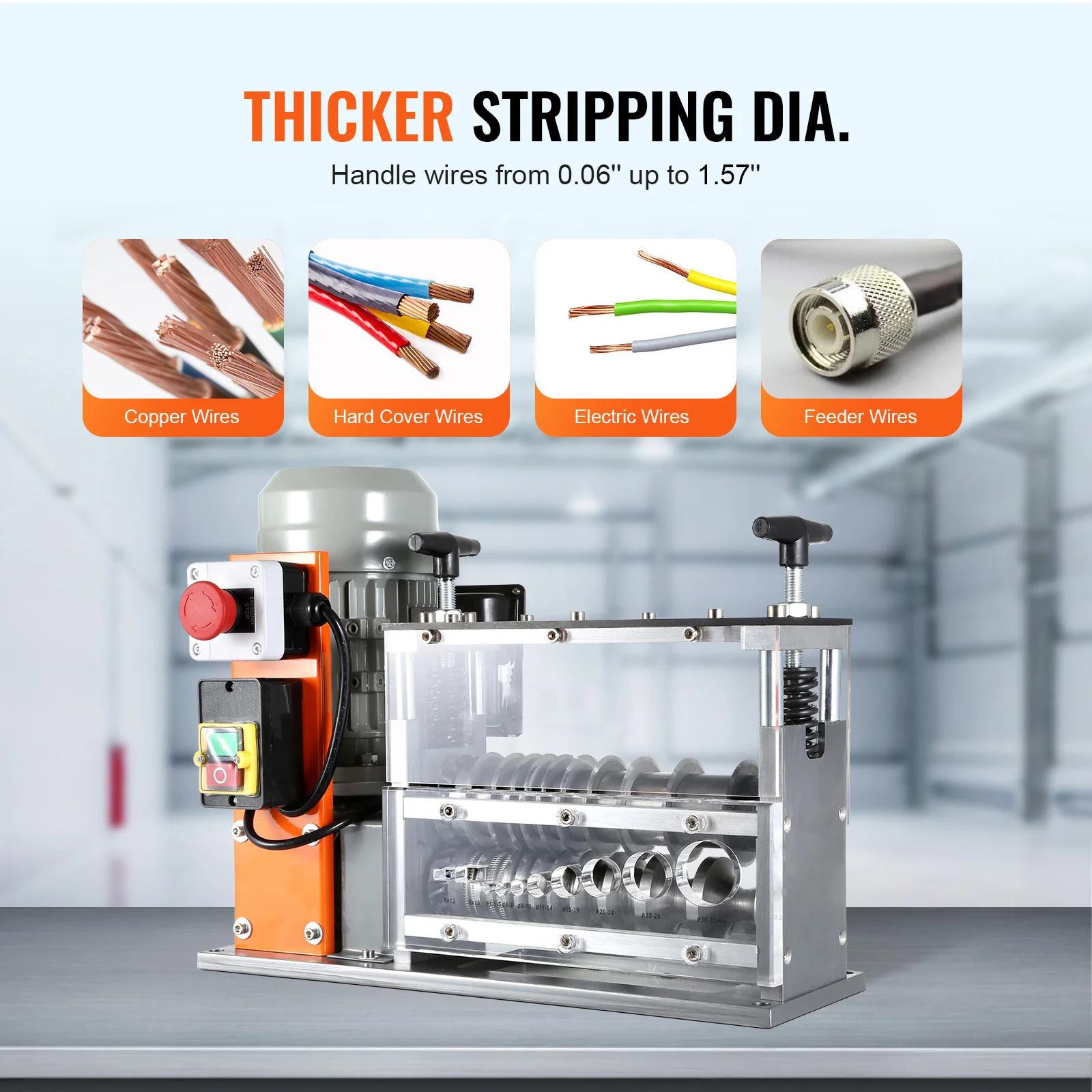 SucceBuy Electric Wire Stripping Machine Cable Stripper Peeler 750W 1.5-32mm 10 Channels Acrylic+Aluminum Scrap Copper Recycling