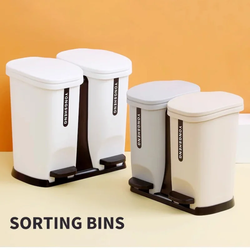 Stepping Garbage Bin Living Room Kitchen Dry and We 20L 70L with Double Lid Kitchen Sink Trash Can for Bathroom Home Cleaning