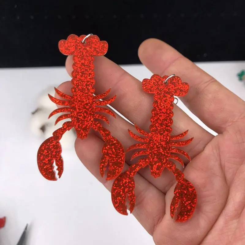 New Interesting Red Lobster Acrylic Earrings with Unique and Novel Acrylic Seafood Ornaments Suitable for Women\'s Gifts