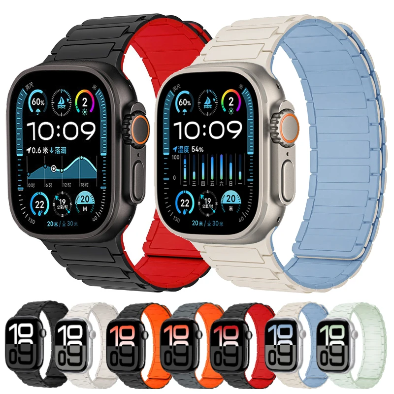 Pulseira de laço magnético de silicone para apple watch ultra 2 10 9 8 7 49mm 46mm 42mm 45mm 41mm pulseira iwatch 6 5 4 se 40mm 44mm