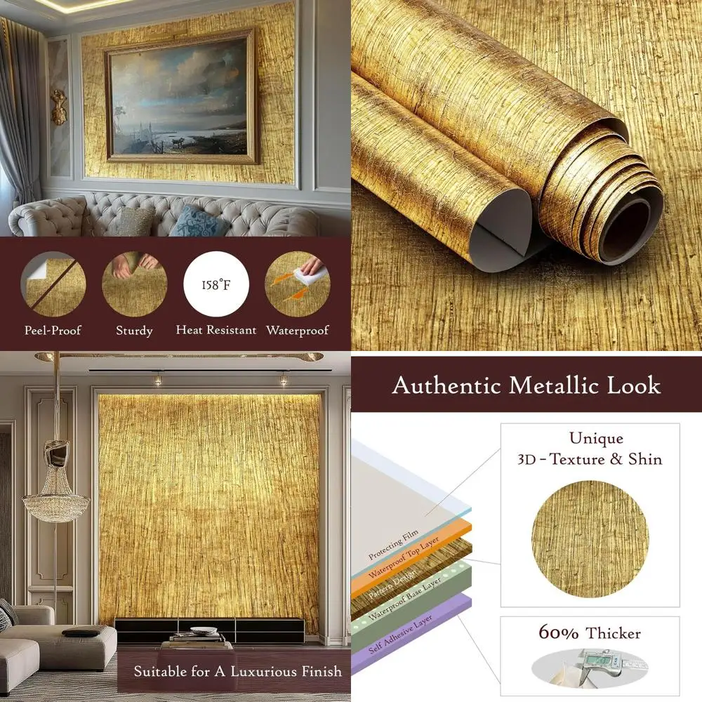 

Самоклеящиеся обои с золотой фольгой (24x78, 2 рулона) для декорирования шкафов, ящиков, мебели и стен