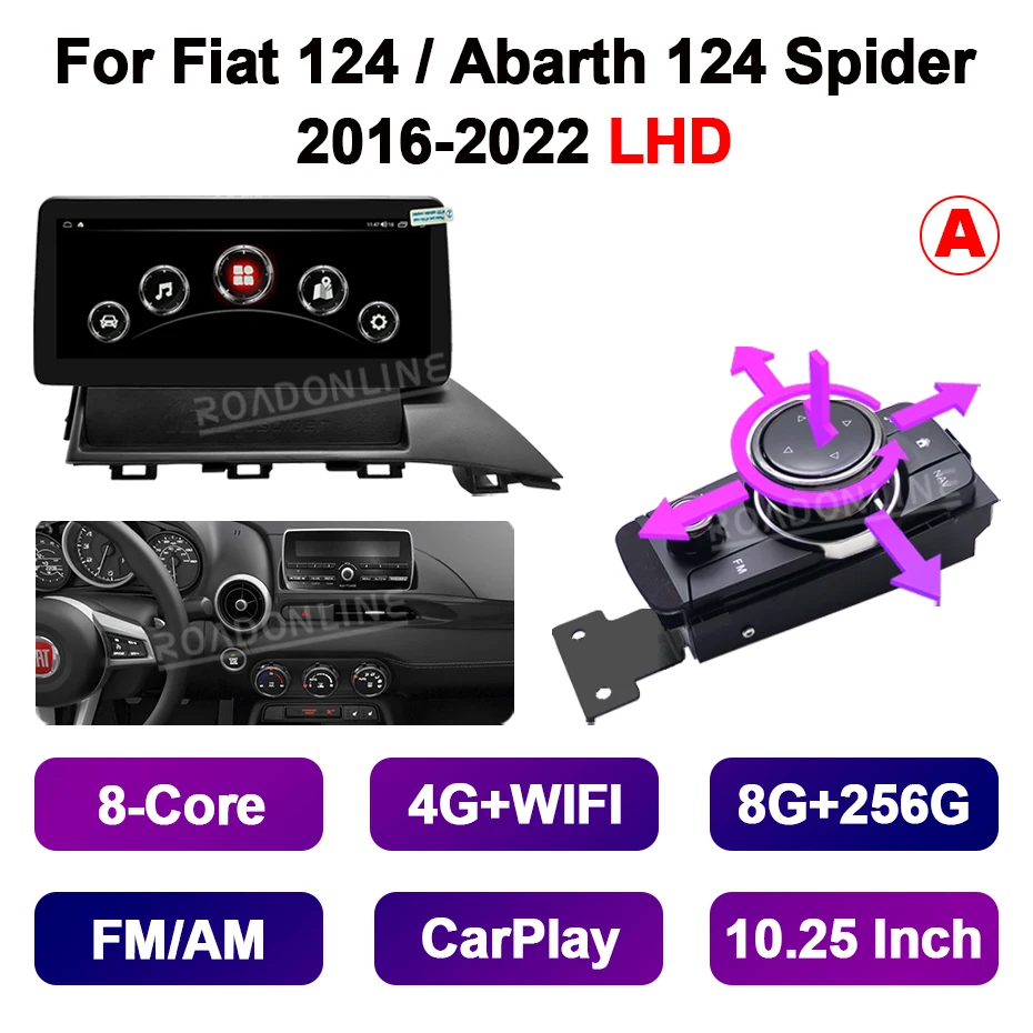 10.25 Android 14 Car Multimedia Player for Fiat 124 Spider 2016-2022