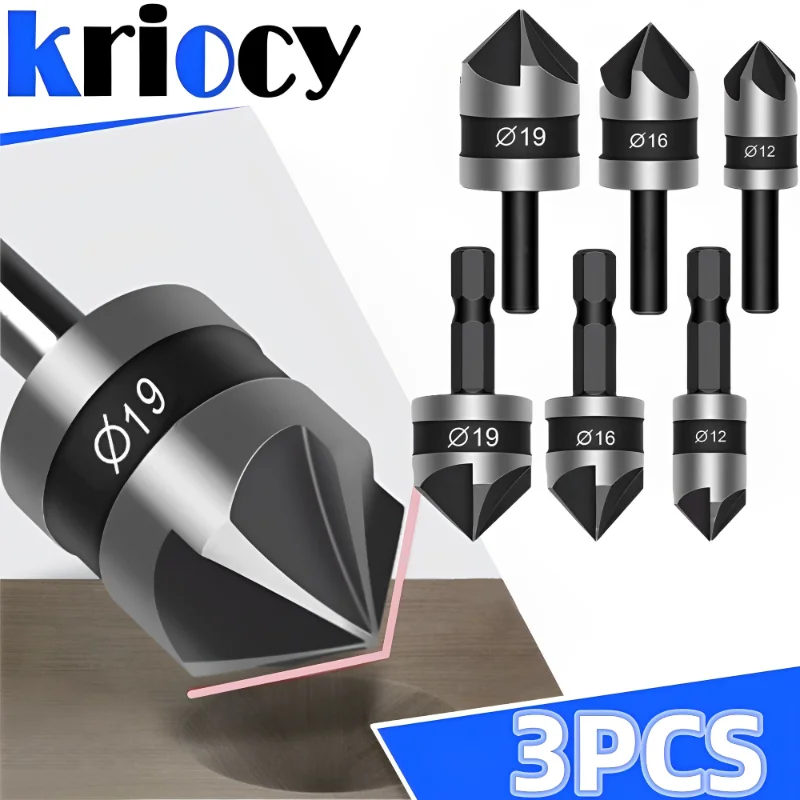 3 SZTUK Wiertło pogłębiające Hss Hex Chamfer Five Pears Hexagonal 90 Degrees Boring Drill Shank Carbon Steel Woodworking Tools Set