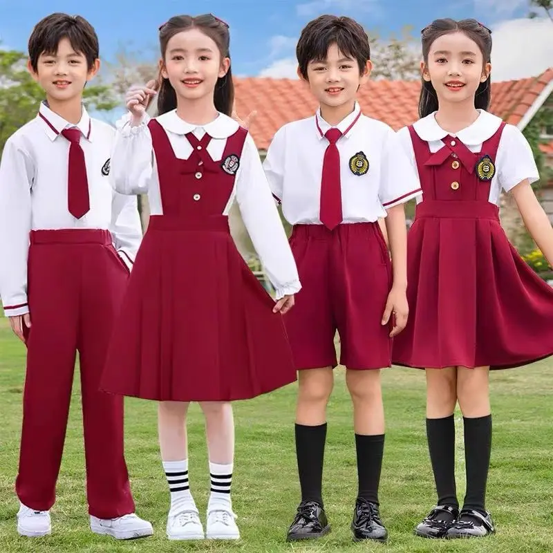 Primary School Graduation Class Uniform Red British Style School Uniform Children's Recitation and Chorus Performance dress