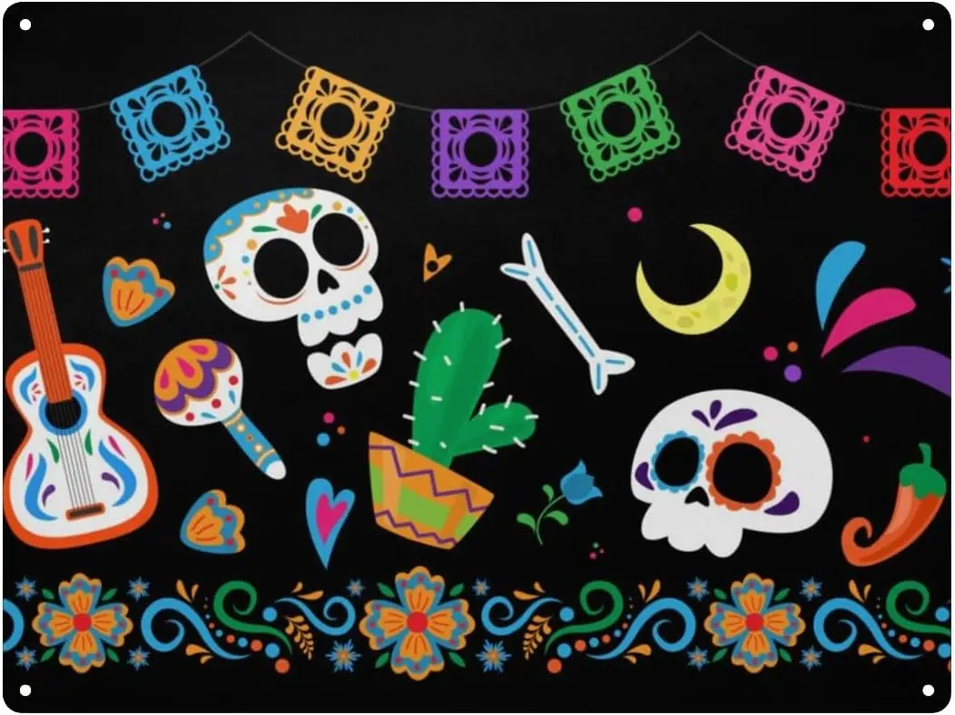 1p, металлическая жестяная вывескаsusiyo, мексиканский череп, гитара, кактус, настенный декор, художественные вывески для дома, кофейные ворота-бар-16x12 дюймов