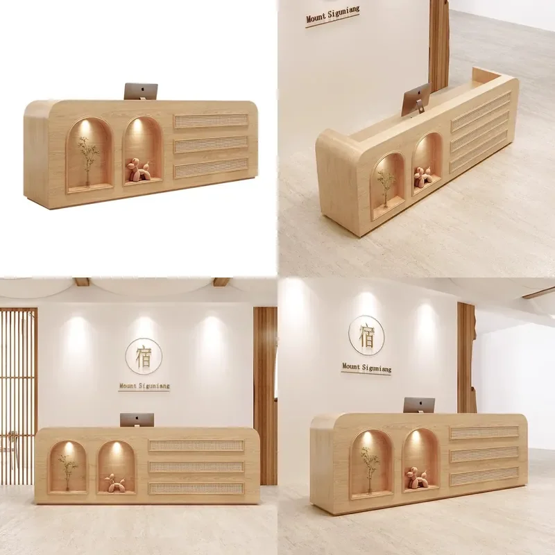 Wabi Sabi Rattan Reception Desk for Hotel Bar Boutique Clothing Store B&B Front Counter Natural Style