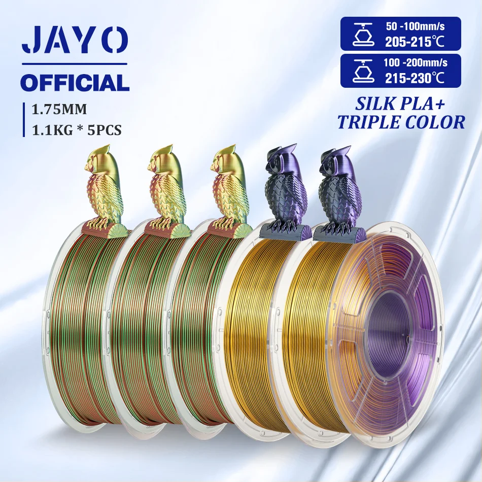 JAYO SILK PLA-filament 1,75 mm dubbele kleuren 3D-printerfilament Co-extrusie Zijde Drievoudige kleuren 3D-filament Glanzend Veelkleurig Verandering