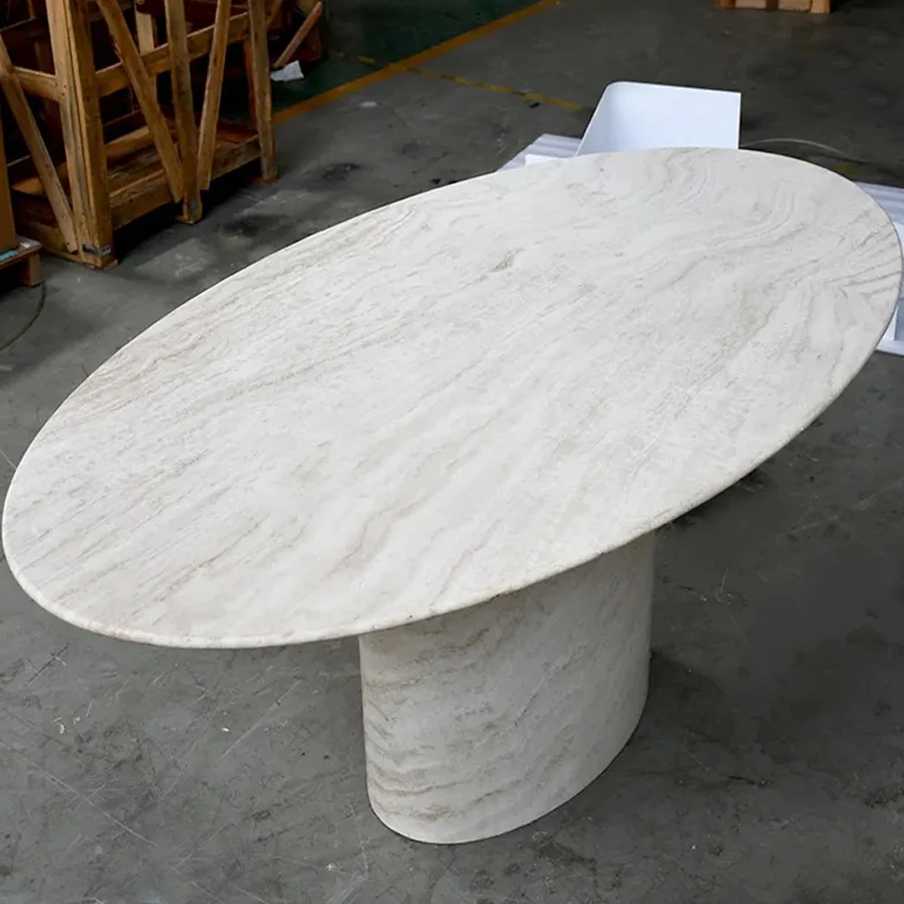 Mesa De Jantar De Café De Mármore Branco Minimalista, Pedra Oval, Natural, Moderna, Sala De Estar, Venda