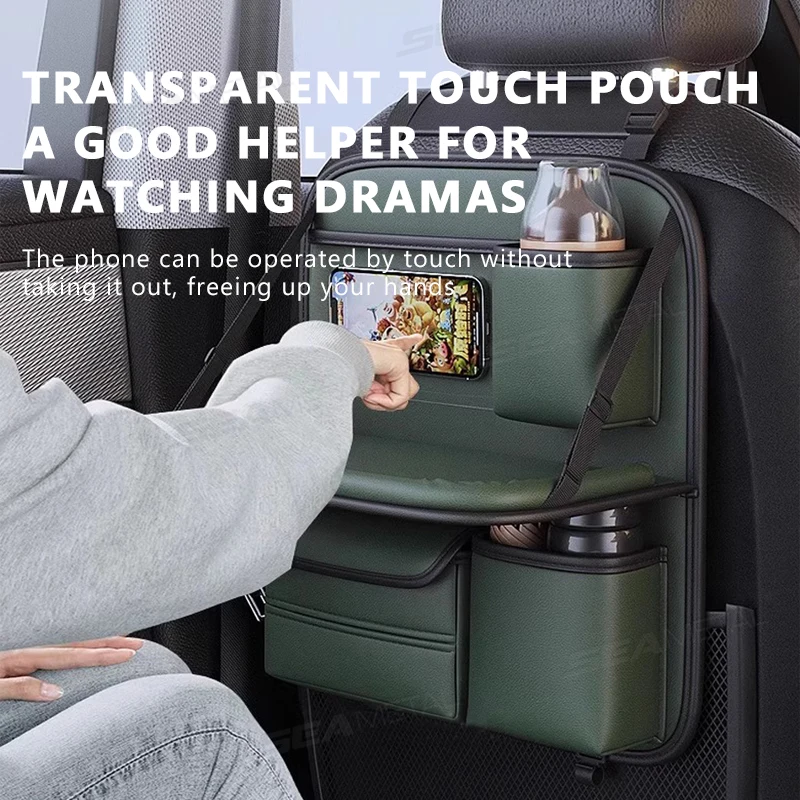 

Universal Car Seat Back Storage Bag Large Capacity Multi-Pocket Backseat Organizer Foldable Dining Table Tablet Tray Hanging Bag