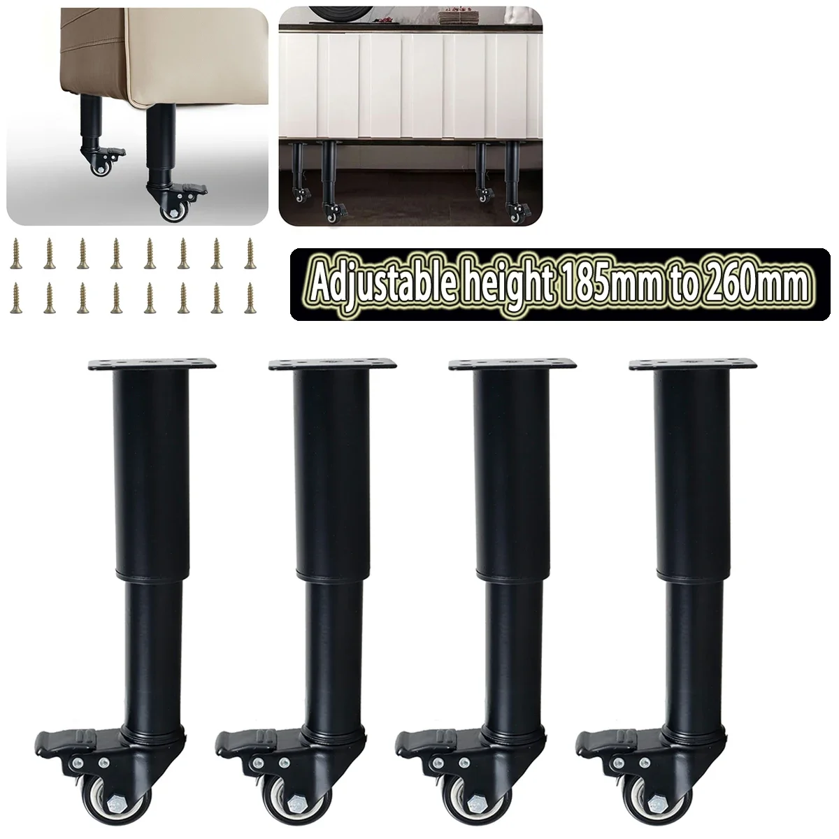 

4PCS Furniture Casters Adjustable Height 7 To10in Telescopic Furniture Legs Silent 360° Swivel Castor Detachable with Brake