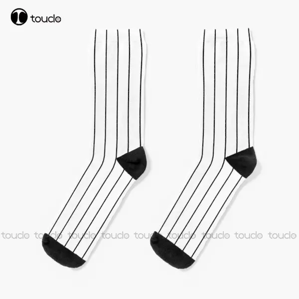 Classic Black Baseball Stripe Lines On White Socks White Socks Mens Unisex Adult Teen Youth Socks 360° Digital Print Gift Retro image 3