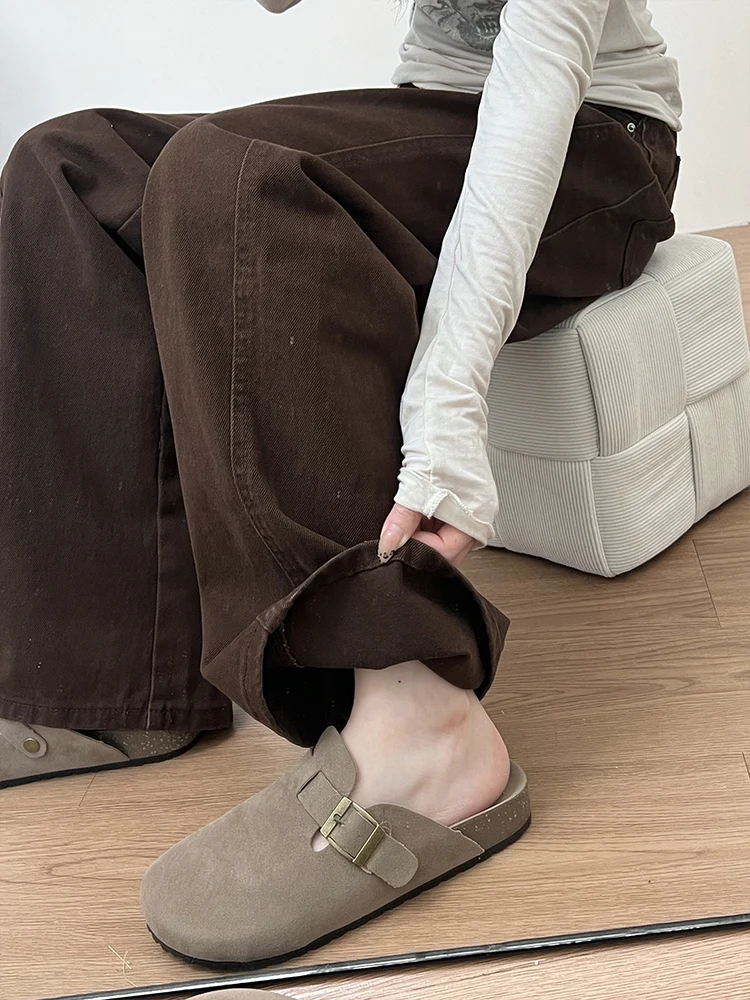 بنطلون جينز نسائي من ميدو بخصر عالٍ وساق مستقيمة، تصميم ربيعي خريفي بألوان متباينة وحافة مدببة، بنطلون واسع الساق على شكل موز...
