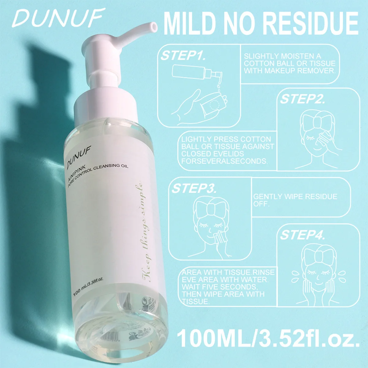 DUNUF-aceite de limpieza con extracto de plantas, 100ML, limpieza profunda de poros faciales, hidratante, Reduce puntos negros, cuidado de la piel, removedor de maquillaje