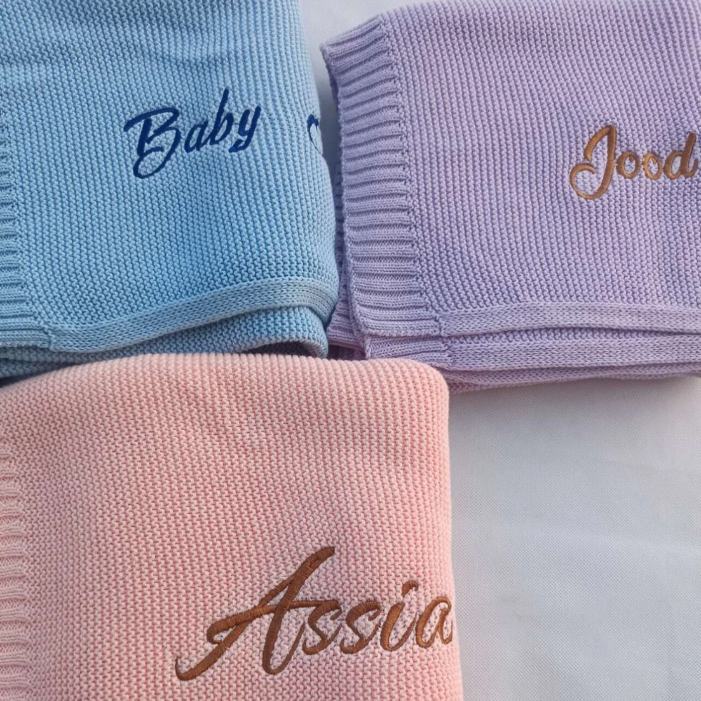 Personalized Baby Swaddle Blanket, Newborn Embroidery Custom Blanket, Baby Stroller, Breathable Knitted Blanket, Organic Cotton