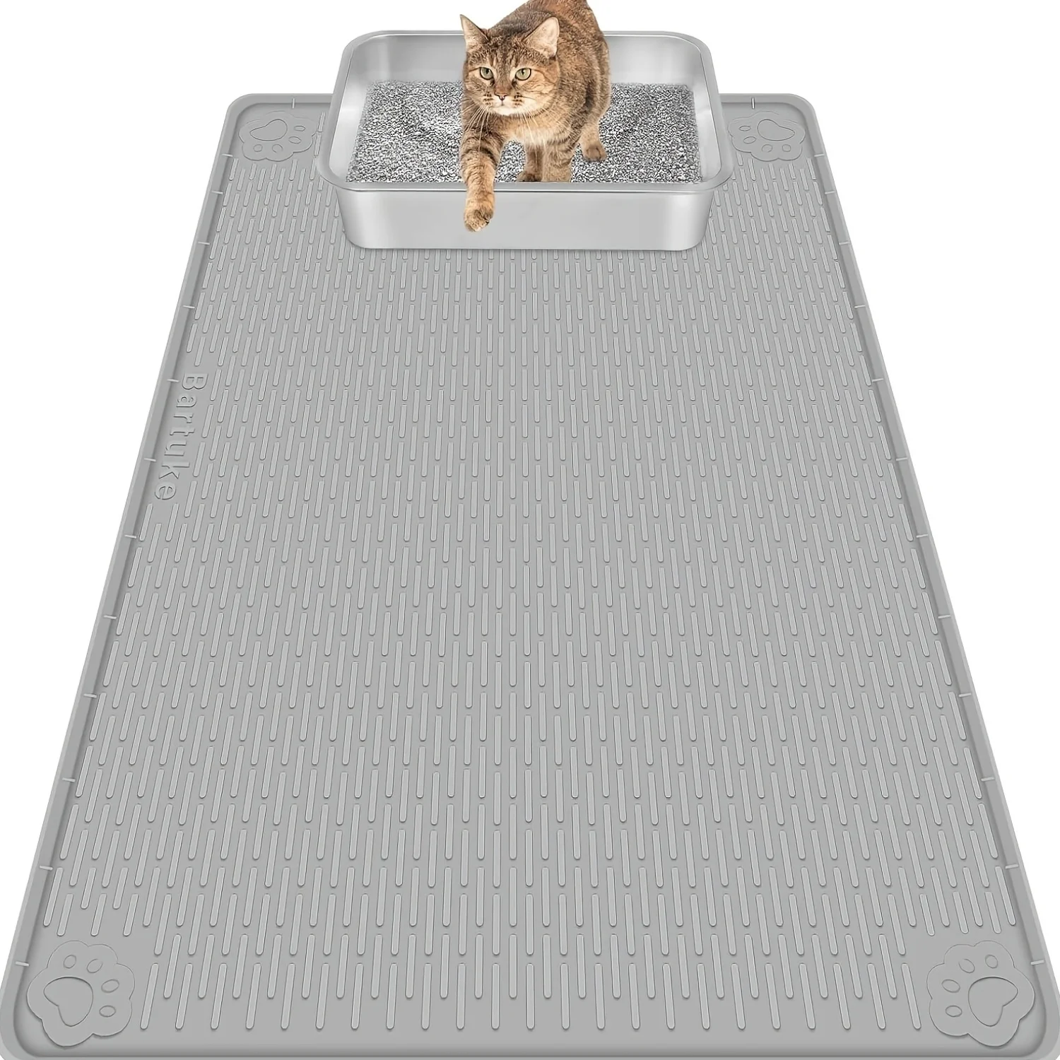 

Extra Large 40" x 28" Silicone Cat Litter Mat | Scatter Control, Soft on Kitty Paws, Easy to Clean, Gray - BARTUKE