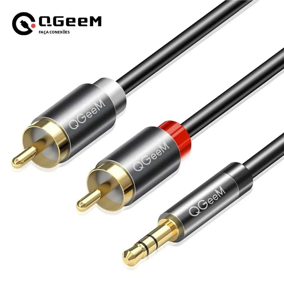 Qgeem cabo rca 2rca para 3.5mm cabo de áudio rca 3.5mm jack rca aux cabo para amplificadores dj subwoofer misturador de áudio home theater dvd