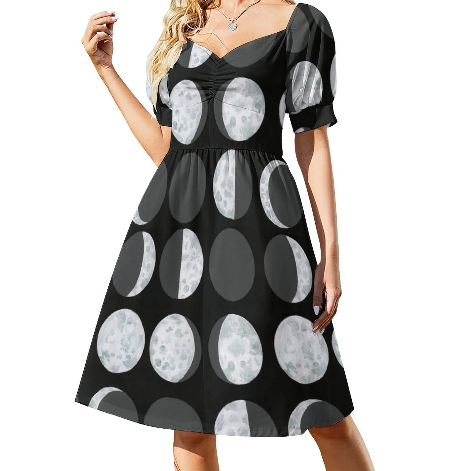 Moon Phases Chart - Dark Short Sleeved Dress dress korean style dresses ladies 2025 summer womens dress Women's clothing