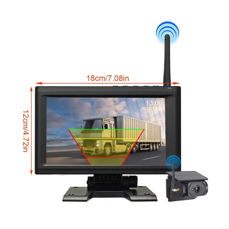 Radiowa kamera rezerwowa na energię słoneczną 1080P 720P Wyświetlacz z siedmioma stopami Nocturnalvision IP69K Nieprzepuszczalna