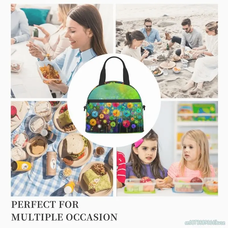 Resumo Aquarela Flores Isolados Lunch Bag Reutilizável Tote Bento Bag Lunch Box Container para Mulheres Meninas School Work Picnic