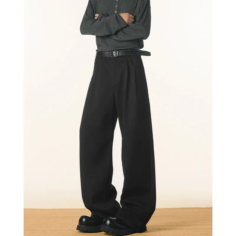 

Korean Sle Loose Feel Woolen Wide Leg Pants Men's Thiened Straight Cut Casual Floor Length Trousers Comfortable Straight ...
