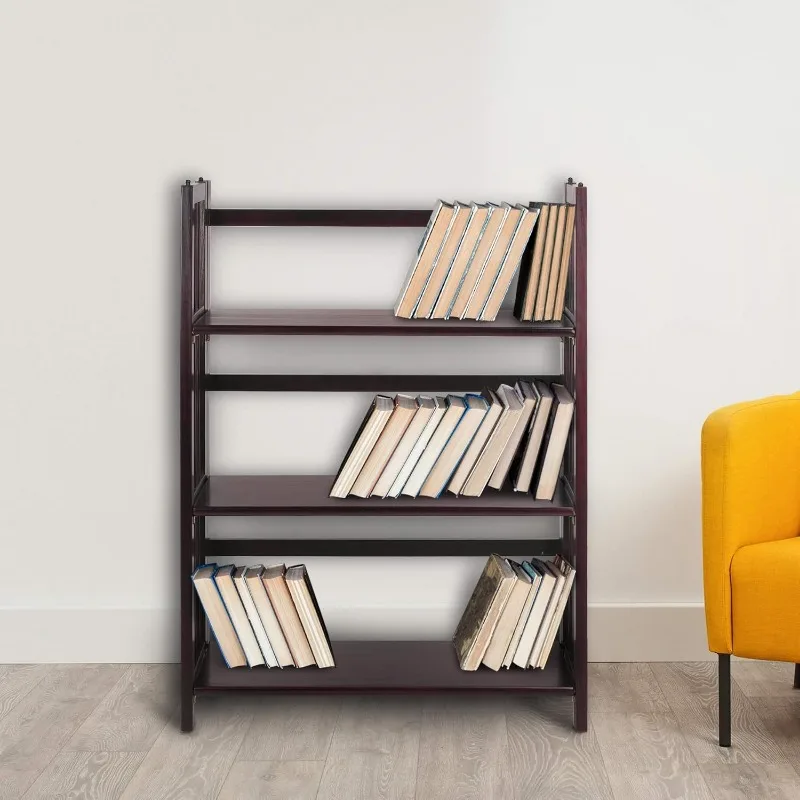 

3 Shelf Folding Stackable Bookcase, 27.5" Wide, Espresso