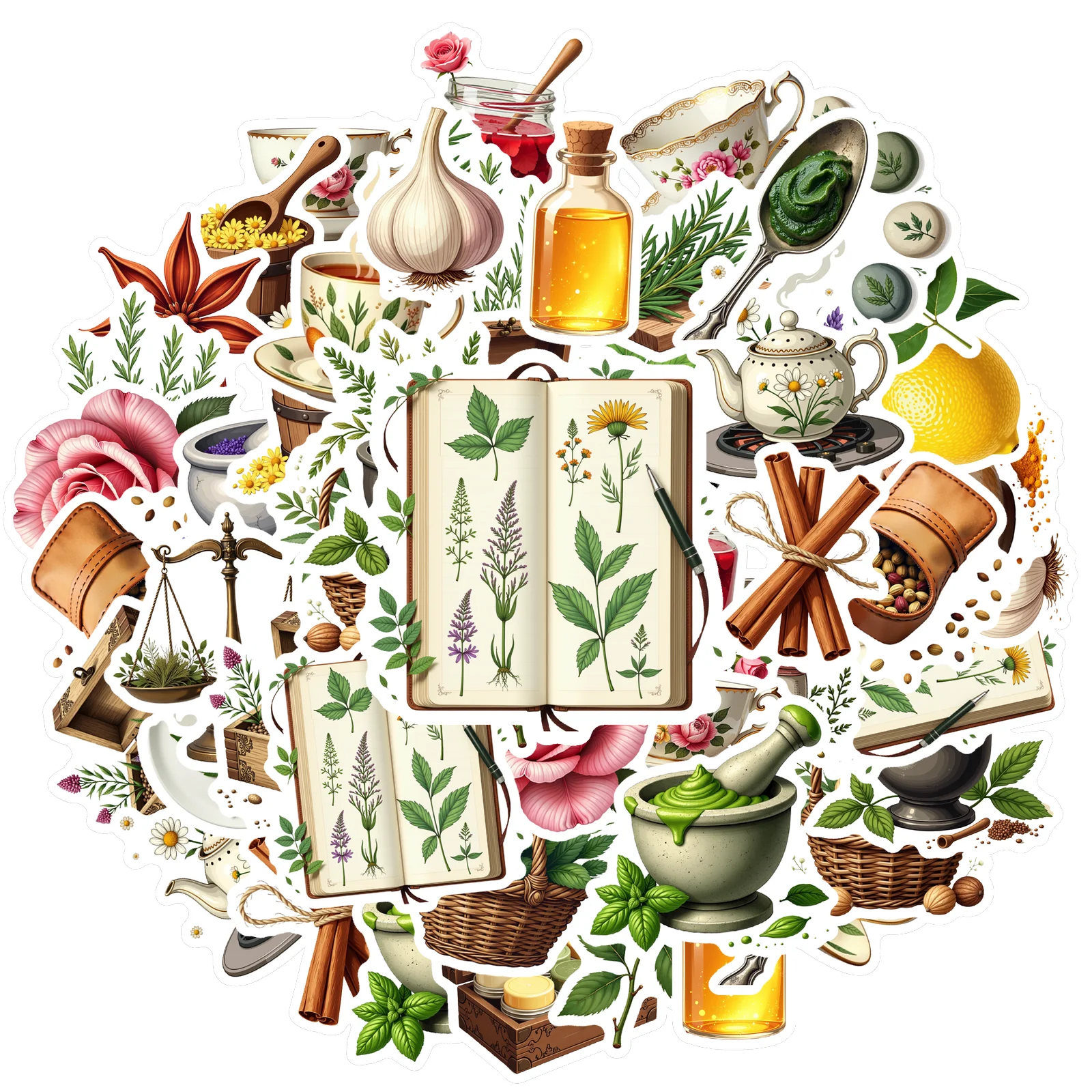 35 UDS-100 Uds. Calcomanías multicolores a base de hierbas, pegatinas botánicas, pegatinas naturales para fundas de teléfonos móviles, decoración de papelería