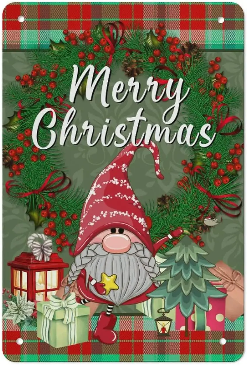 Merry Christmas พวงหรีด Gnome ป้ายดีบุก Xmas Snowman อลูมิเนียมดีบุกป้ายคริสต์มาสฤดูหนาว Holiday Wall Plaque Home Bar ห้องครัวร้านอาหาร