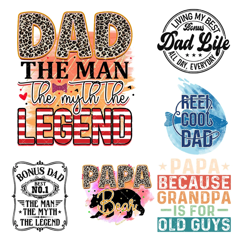 New dad Father's Day Iron On Heat Transfer Stickers For Clothes DTF Pinted Vinyl Thermal Appliques Washable T-Shirt Decal