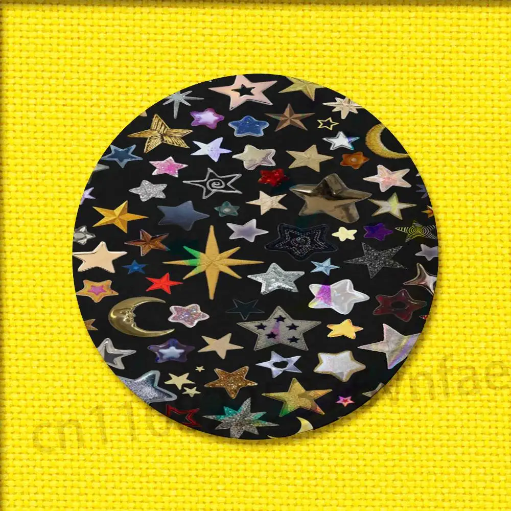 شارات نجمة ملونة 32 مللي متر 25 مللي متر 44 مللي متر 75 مللي متر 58 مللي متر دبوس مستدير قبعة بروش قبعة تذكارية تأثيري هدية زينة #5
