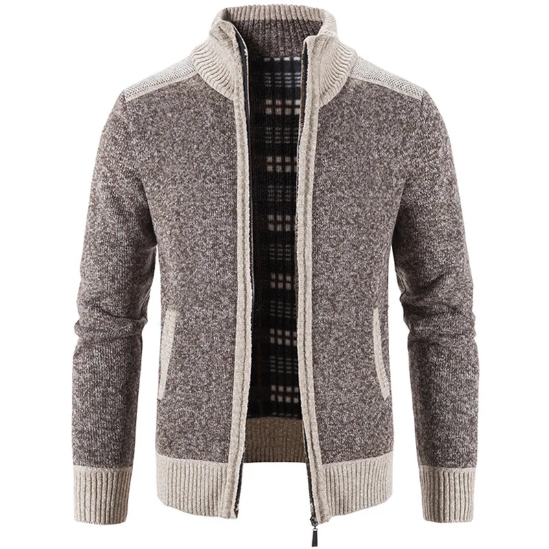 

Men's Thickened Fleece Knitted Sweater Patchwork Cardigan Autumn and Winter