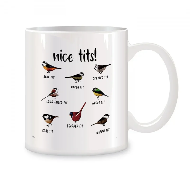Beaux seins tasses à oiseaux pour les femmes amoureux des oiseaux, cadeaux d'observation des oiseaux nouveauté café tasses à thé en céramique blanc 11 oz