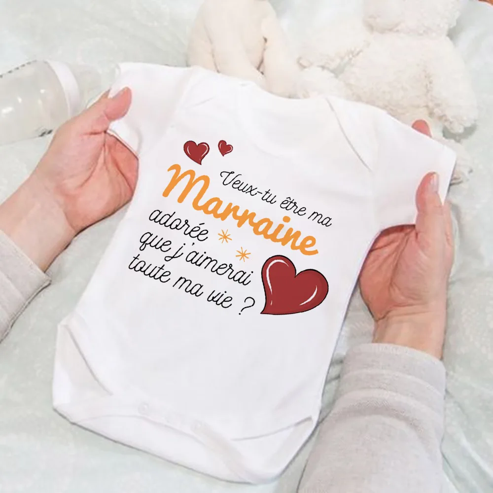 French Print Baby Bodysuit Newborn Ask for Godmother Baptism Clothes Do You Want To Be My Adored Godmother for Life Baby Romper