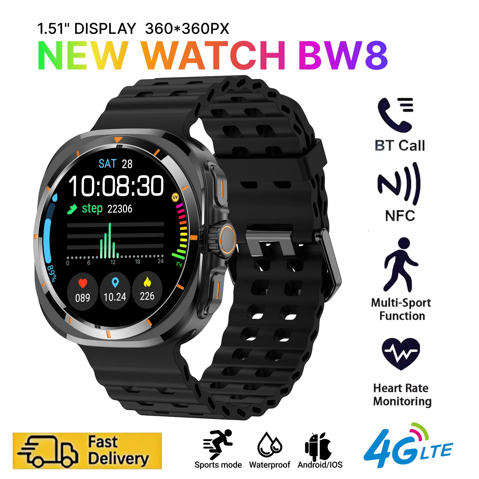 

Новинка 2023 года, умные часы BW8, сеть 4G, Android1,51-дюймовый экран, аккумулятор 400 мАч, Google Play, шагомер, трекер сна, поддержка SIM-карты