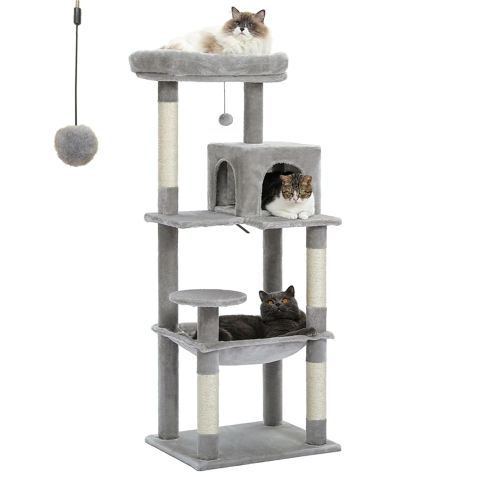 PAWZ Road Kratzbaum für Hauskatzen, 5-stufiger Katzenturm für große Katzen mit großer Hängematte, mit Sisal überzogene Kratzbäume, gemütliche Condo-Barsch 4