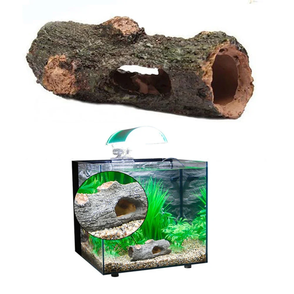 Aquarium Hollow Tree Tunnel Cave Ornament Shrimp Turtle Hiding Shelter Pool Lake Pond Fish Tank Decoration Accessories