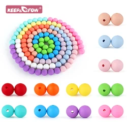 Cuentas redondas de silicona para dentición de bebé, abalorios sueltos de 15MM, 50 piezas, mordedor, cadena de chupete, collar, pulseras, accesorios de joyería