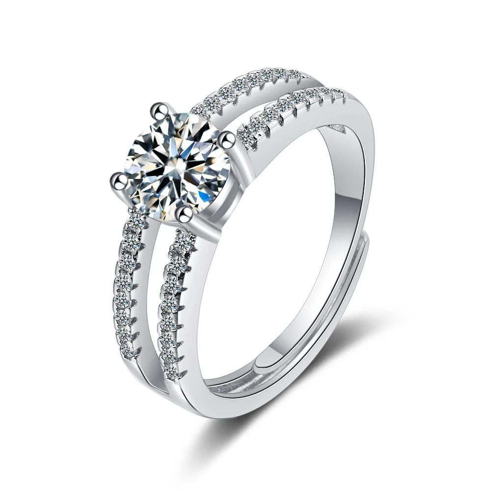 925 Sterling Silver Zircon Adjustable Engagement Rings For Women Wedding Elegant Jewelry Ladies Accessories Gifts R399