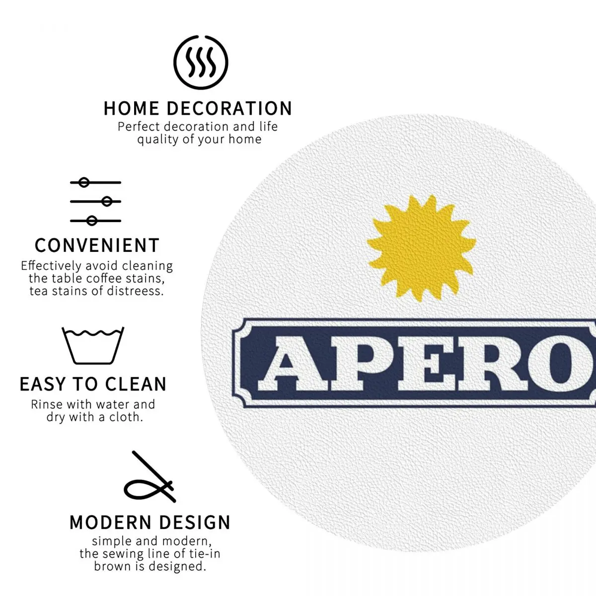 Aperitif Apero Coasters Leather Placemats Waterproof Insulation Coffee Mats For Home Kitchen Dining Pads Set of 4 - view 5