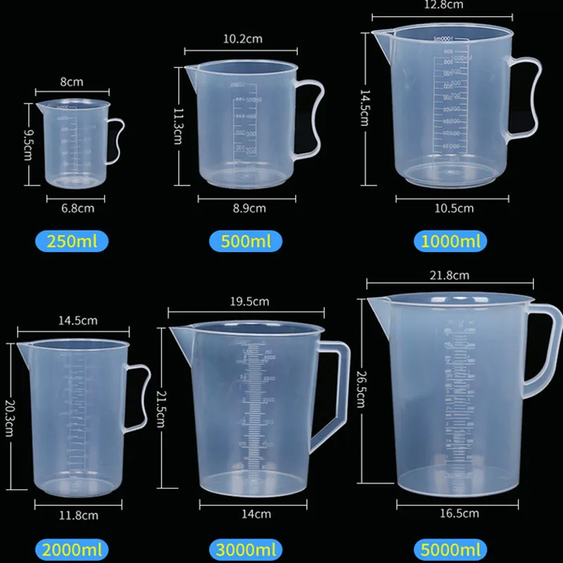 250/500/1000/2000/3000ML Transparent Plastic Graduated Measuring Cup with Handle and Chamfering Experimental Equipment