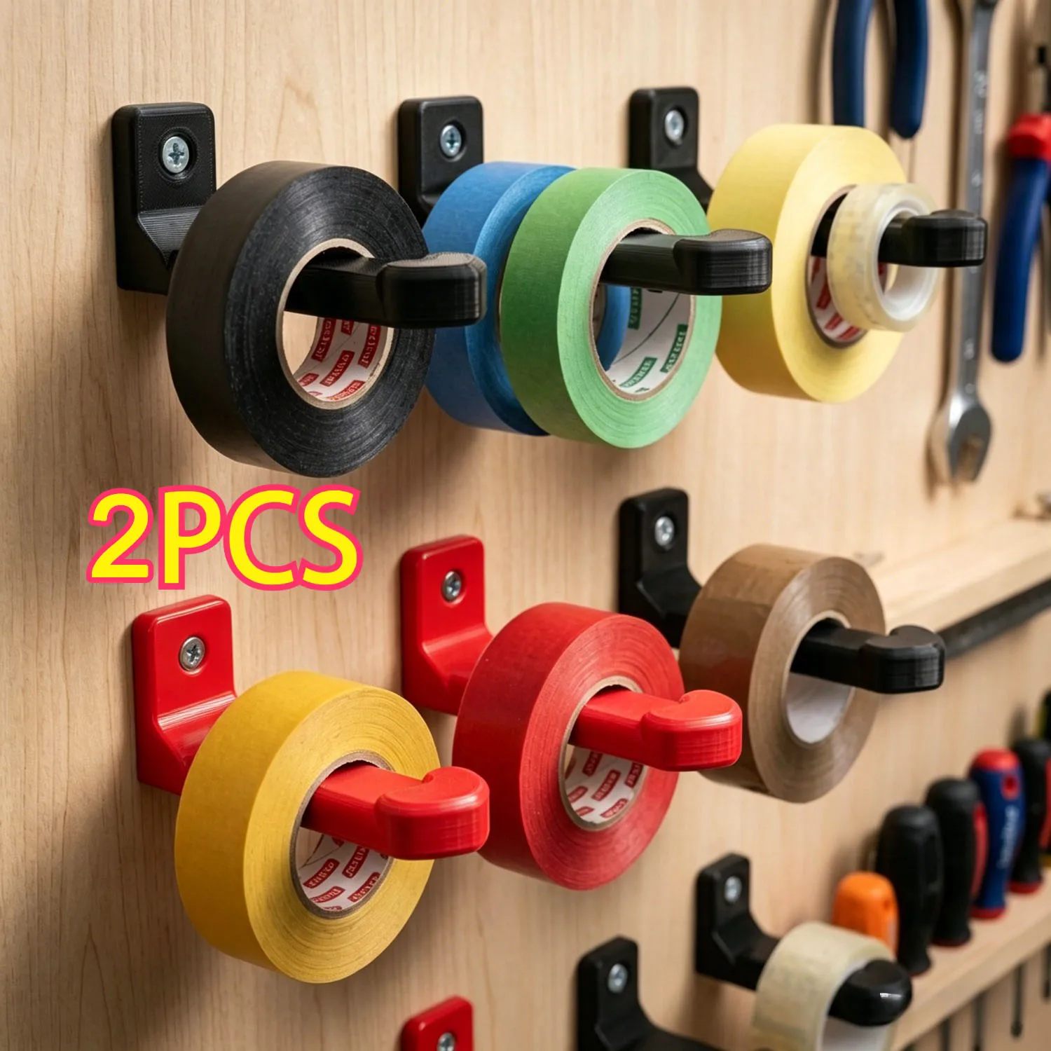 2pcsTape Dispenser Storage Rack, Rust Resistant Multi-Purpose Hanging Hook for Washi Tape, Workshop, Garage & Kitchen Organizing