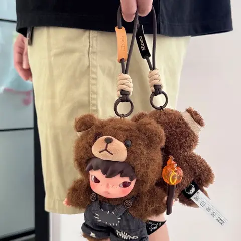 Handmade Bear Doll Keychain Anti-Lost  Hanging Cord Cute Style Craft Gift for Small Wild Bear Doll Engraved Design