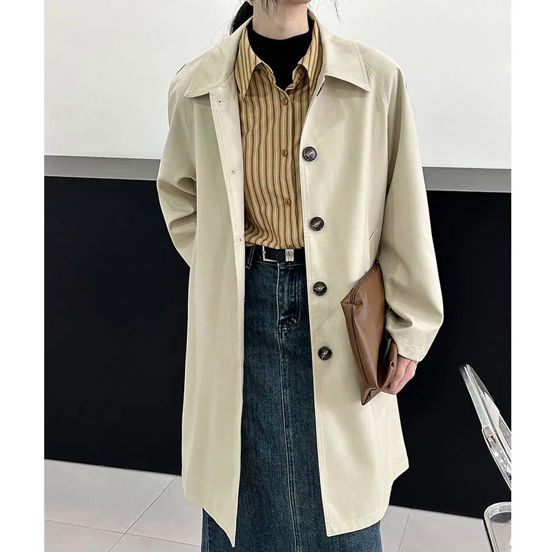 

Spring Autumn Korean Fashion Simple Trench Coat Women Mid-length Loose Casual Retro Single-breasted Windbreaker Female Outerwear