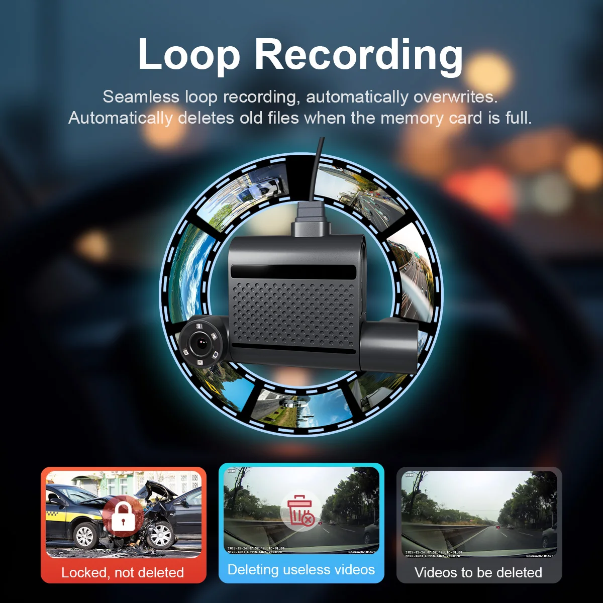 Car Motorcycle Dashcam Dual Lens Two Cameras Front Rear Black Box Video Recorder with GPS and Loop Recording view 6
