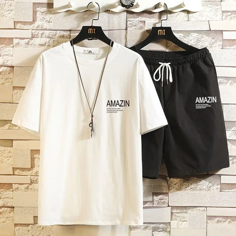 

Мужской костюм, шорты с короткими рукавами, мужской летний модный брендовый костюм с половиной рукавов, большой размер, студенческий красивый повседневный костюм с пятью точками