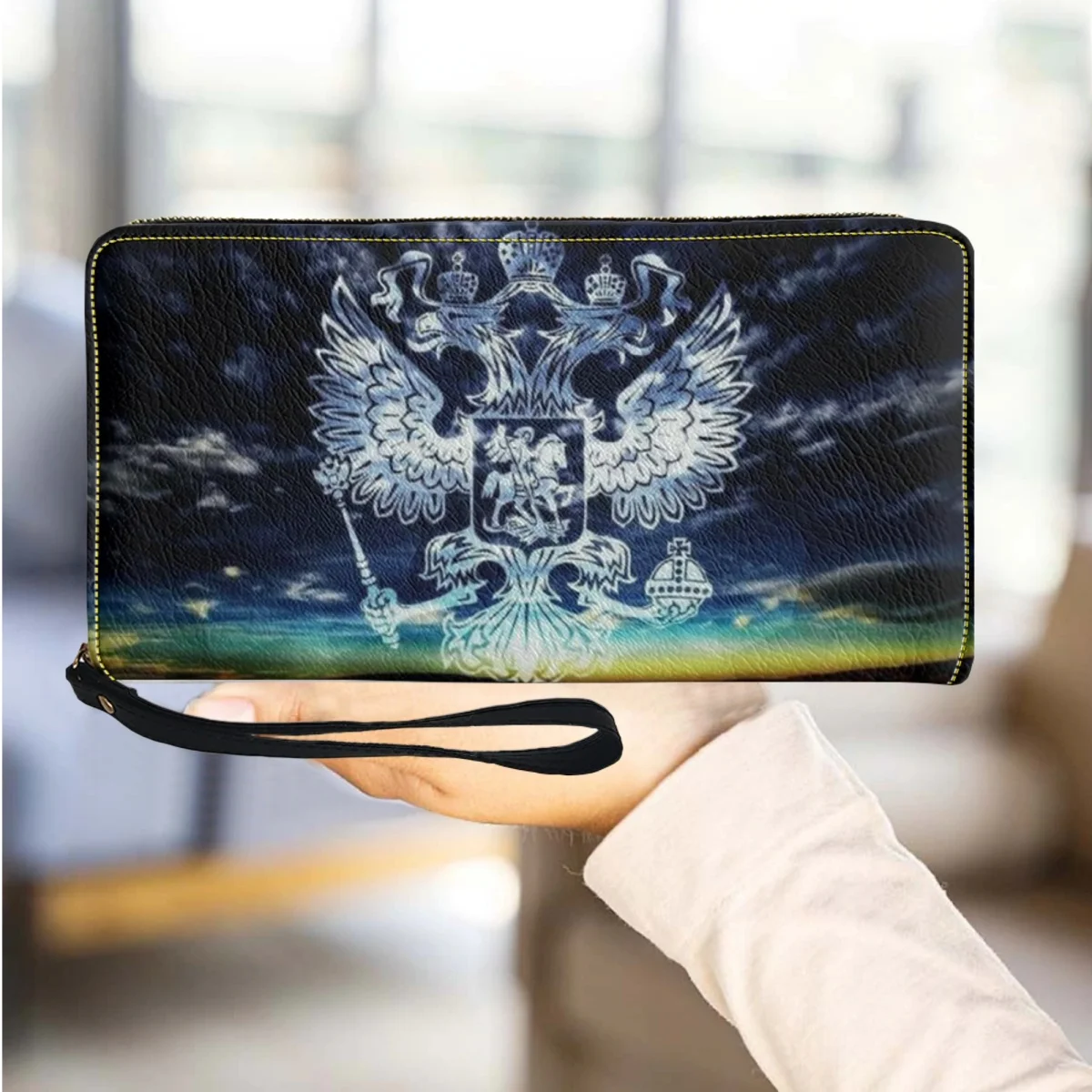 

Fashion Wristband Wallet Russian Eagle Pattern Clutch Zipper Printed Wallet Cash Pouch Credit Card High Quality Travel Wallet