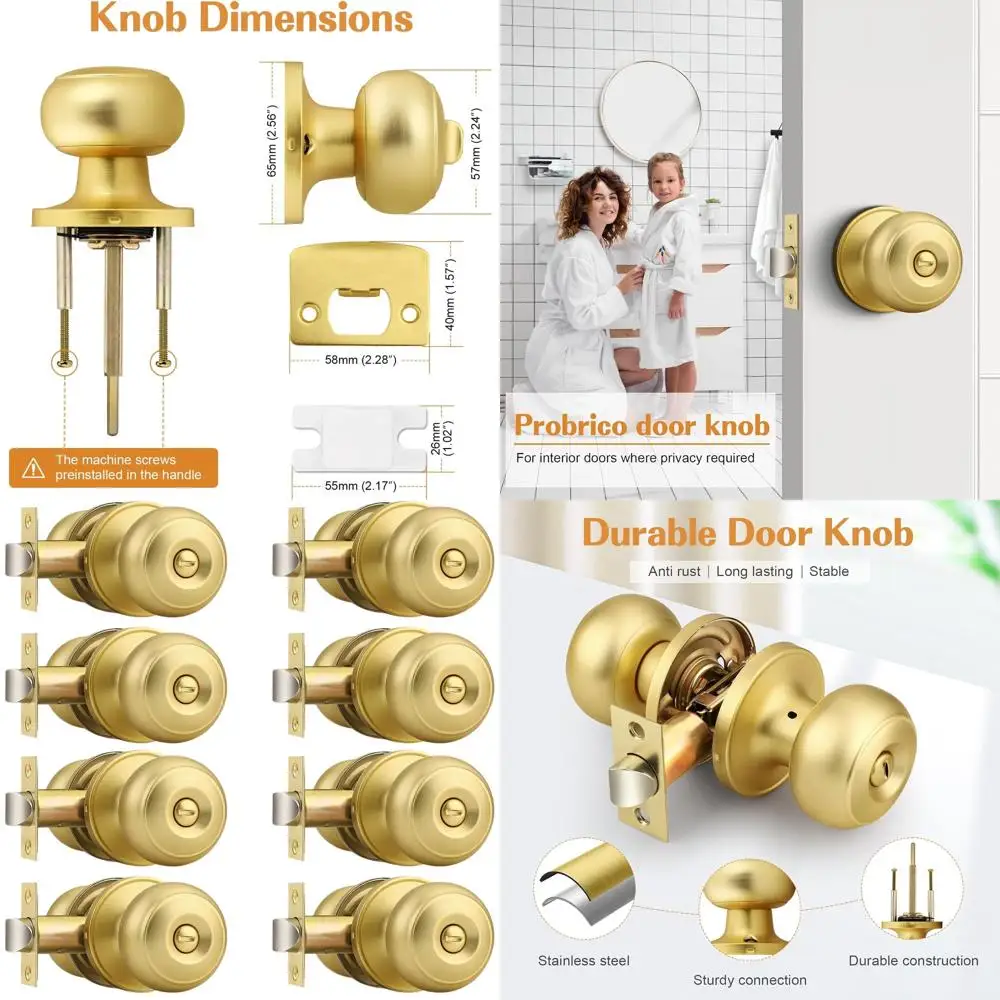 

8-Piece Gold Door Knob Set with Privacy Interior Locks for Bath and Bed Rooms