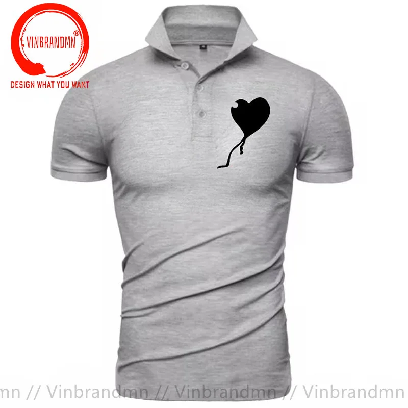 Red Heart Balloon Logo Men Polo Shirt High Quality Comfortable Casual Fashion Tee Clothes Banksy Letting Love Go Polo Shirts Man