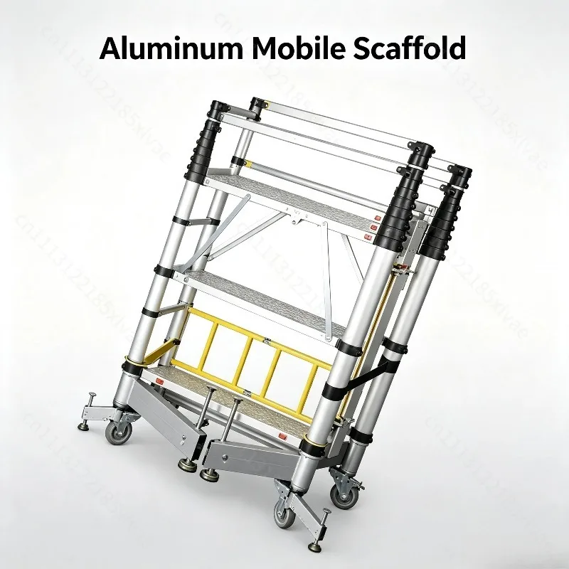 3-Section Telescopic Aluminum Mobile Tower Scaffold Ladder, Portable Working Platform Scaffolding With CE Certificate