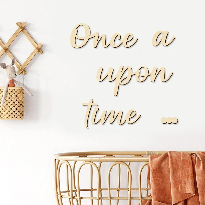 Era uma vez de parede de madeira sinal do berçário adesivos de parede lettering sinal conto de fadas decoração para sala de leitura & decoração casa