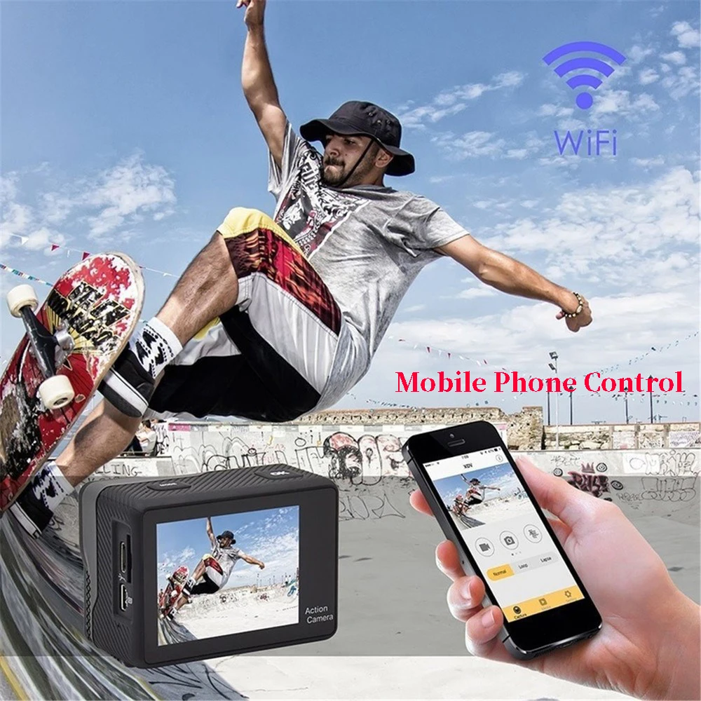 Outdoor 4K 24FPS 16MP HD Action Camera Double IPS WiFi Go Waterproof Pro Sport DV Helmet Video Waterproof Remote Camera Webcam